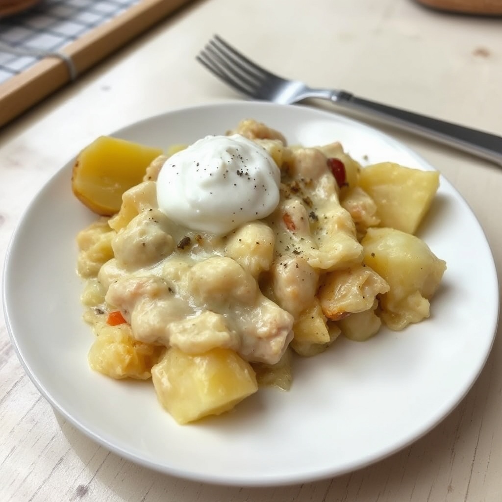 Cremiges Hühnchen- und Kartoffelgericht