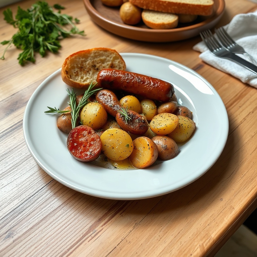 Salsicce Arrosto e Patate Aromatiche