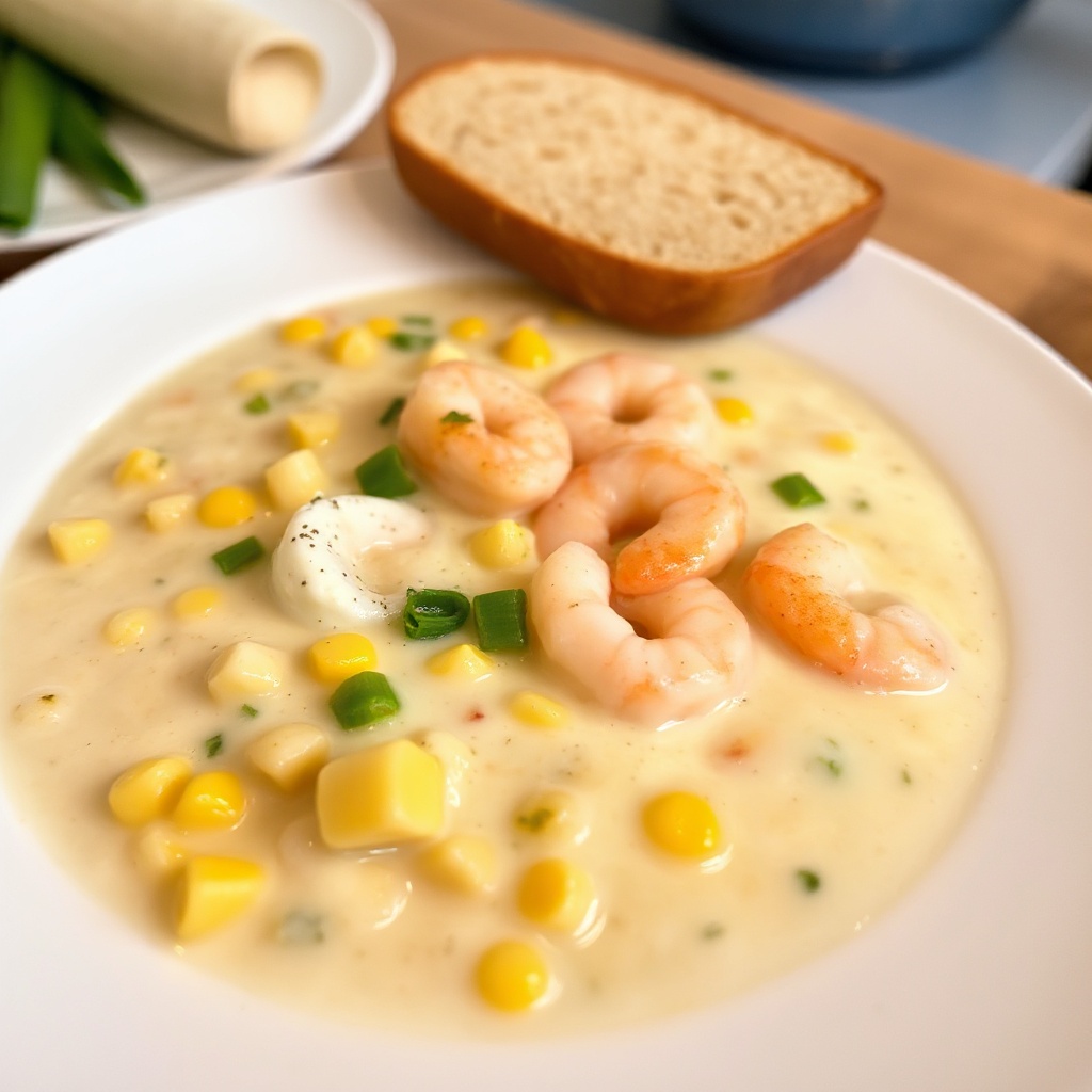 Zuppa Cremosa di Gamberi e Mais