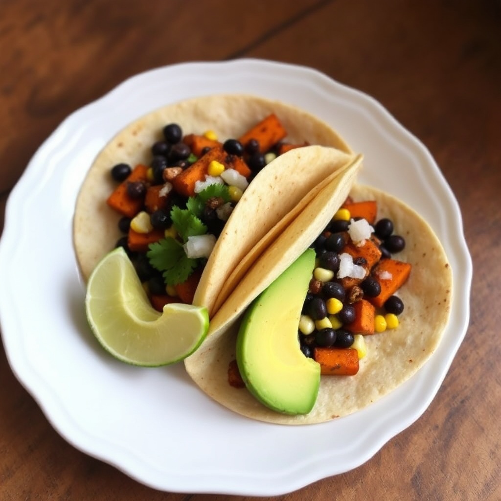 Geröstete Süßkartoffel- und Schwarze-Bohnen-Tacos