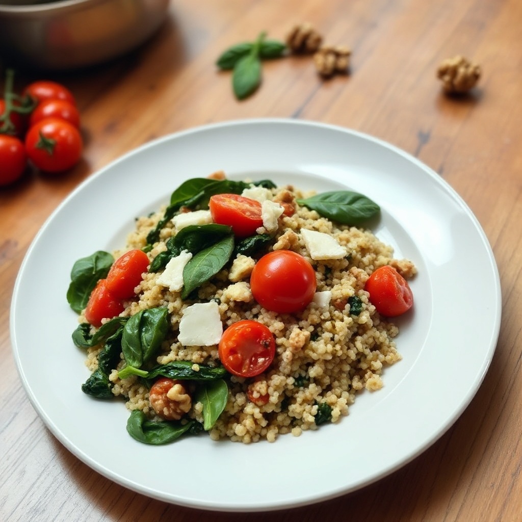 Quinoa und Spinat Genuss mit gerösteten Walnüssen
