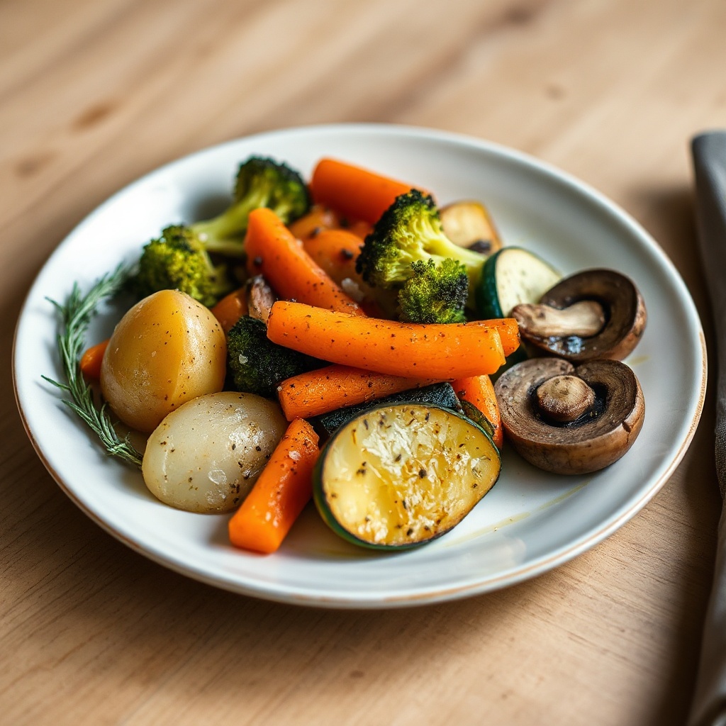 Geröstetes Garten Gemüse mit Kräuterinfusion