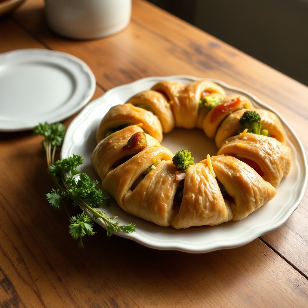 Herzhafter Schinken- und Gemüse-Croissant-Ring