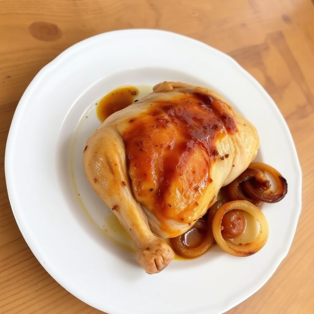 Gewürzter Honig-glasiertes Brathähnchen mit karamellisierten Zwiebeln