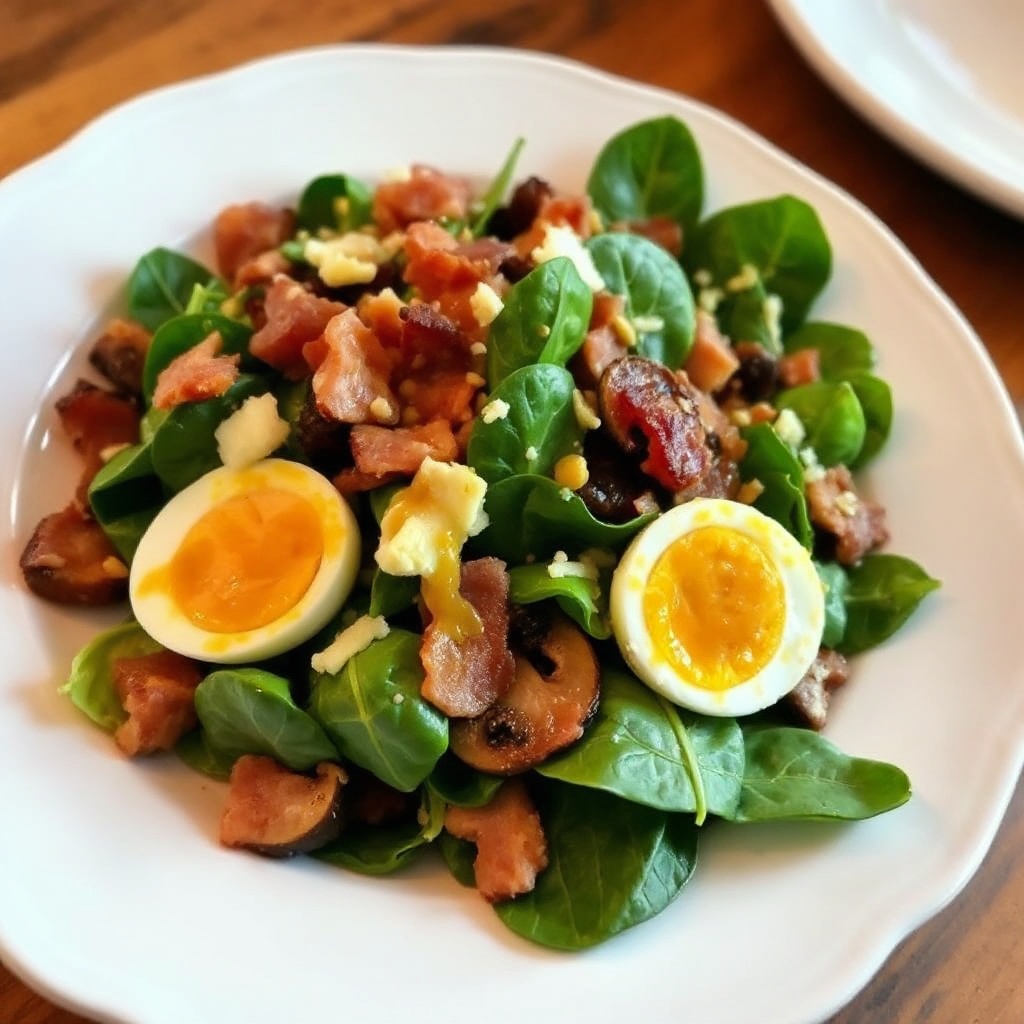 Spinat-Salat mit Honig-Senf-Bacon-Dressing
