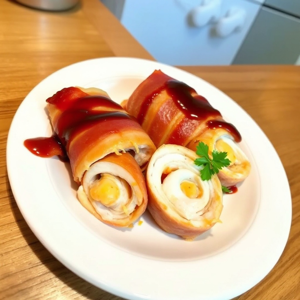 Cheesy Bacon-Wrapped Chicken Rolls