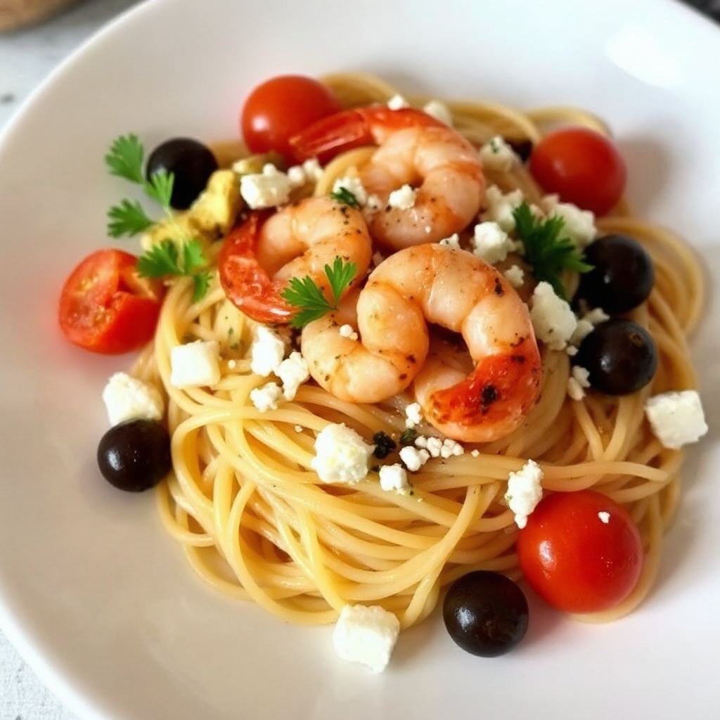Delizia di Pasta con Gamberi Mediterranei