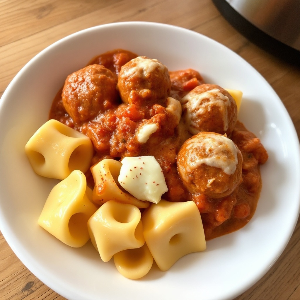 Tortellini e Polpette in Salsa di Pomodoro Cremosa in Pentola Lenta