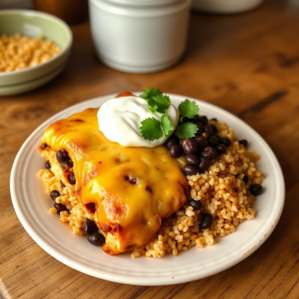 Käse-Hühnchen- und Bohnen-Enchilada-Auflauf
