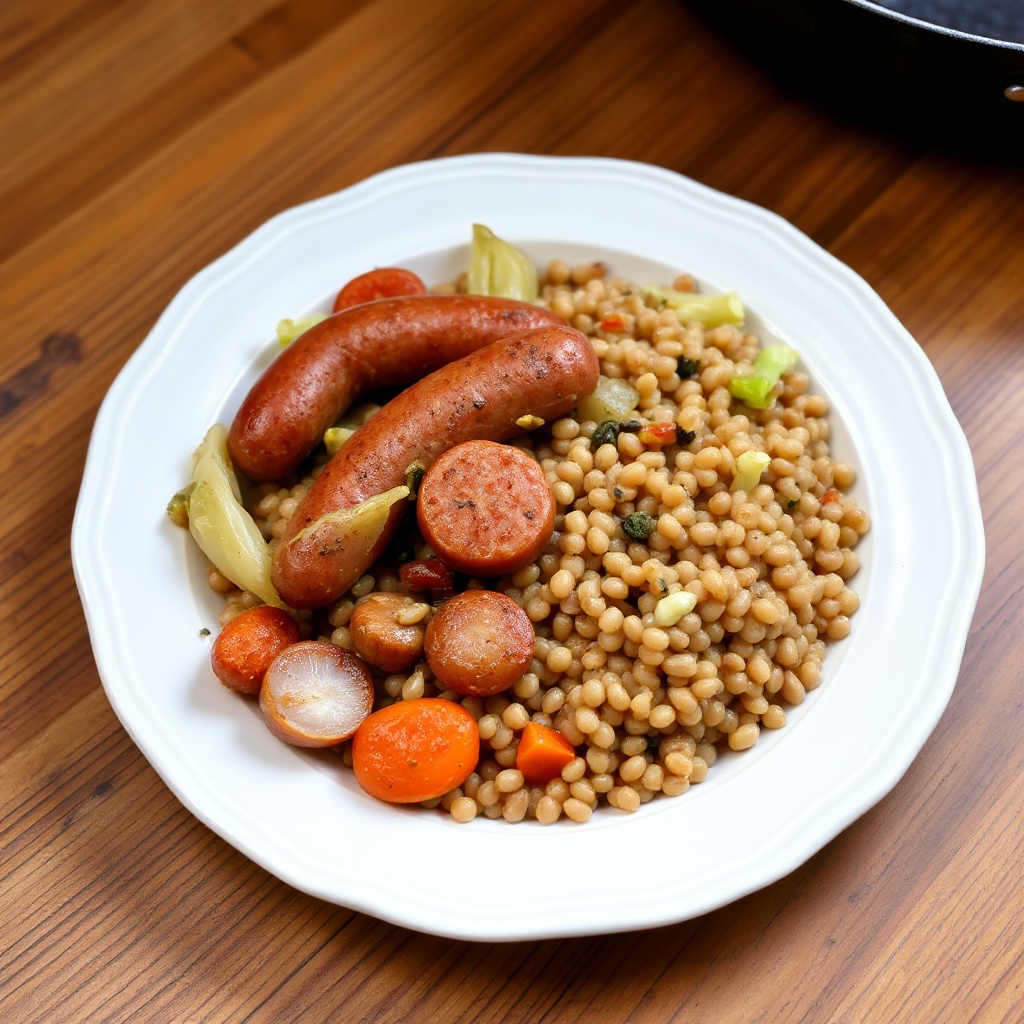 Salsiccia di Tacchino Salata e Orzo in Padella