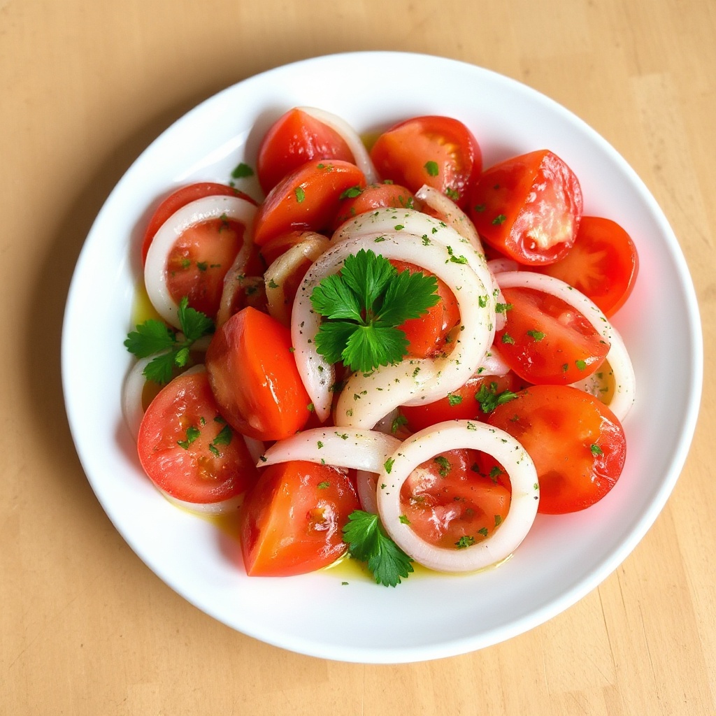 Frischer Tomaten-Zwiebel-Salat mit Kräuter-Vinaigrette