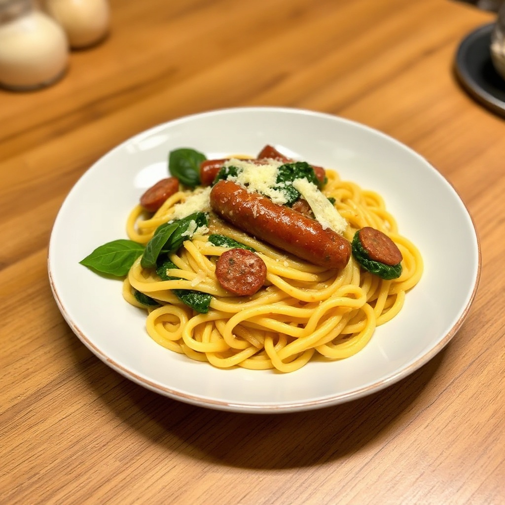 Rigatoni with Spicy Sausage and Spinach