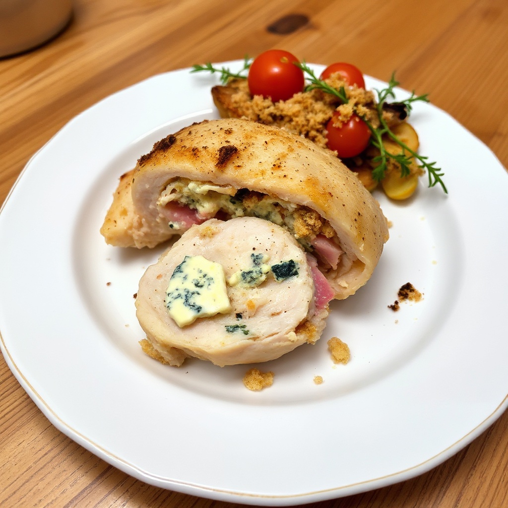 Gefülltes Hähnchen mit Schinken und Blauschimmelkäse