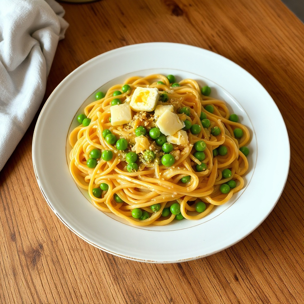 Cremige Ramen mit Erbsen und Käse