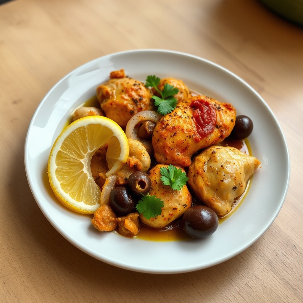 Gewürztes marokkanisches Hähnchen mit Zitrone und Oliven