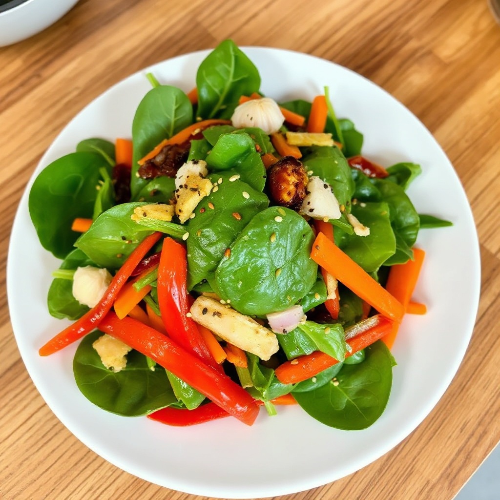 Frischer Spinatsalat mit würzigem Ingwer-Dressing