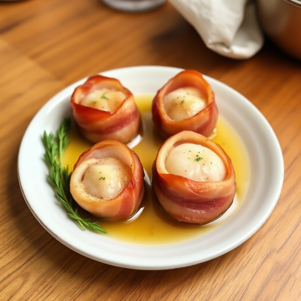 Scampi avvolti nel bacon con burro all'aglio