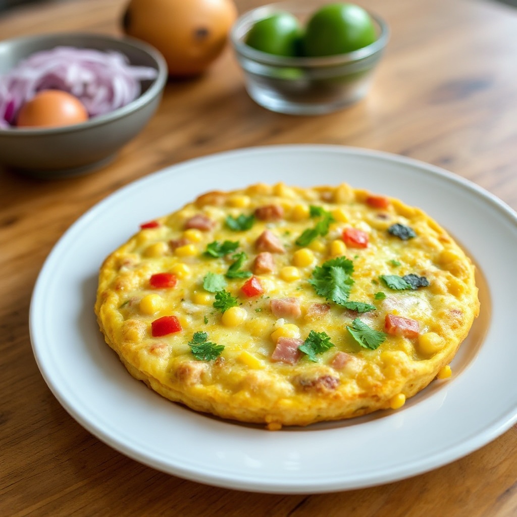 Käse-Mais-Schinken-Frittata mit knusprigem Kartoffelboden