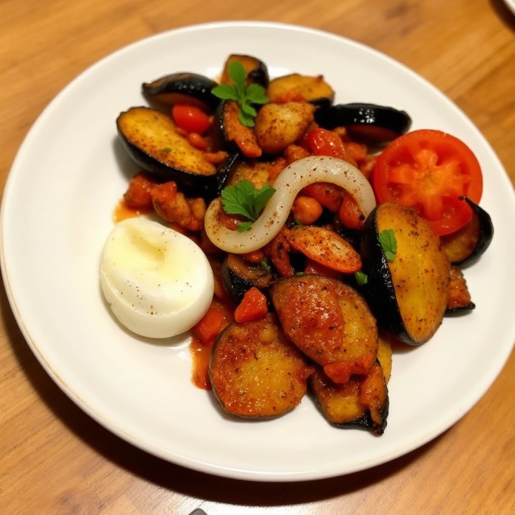 Gewürzter Auberginen- und Tomatentopf