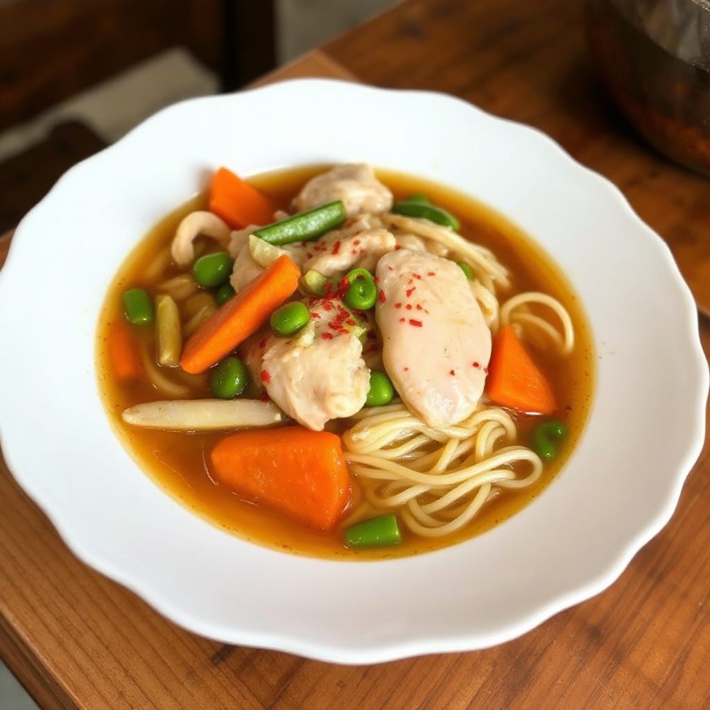 Würzige Ingwer-Hühnchen-Nudelsuppe