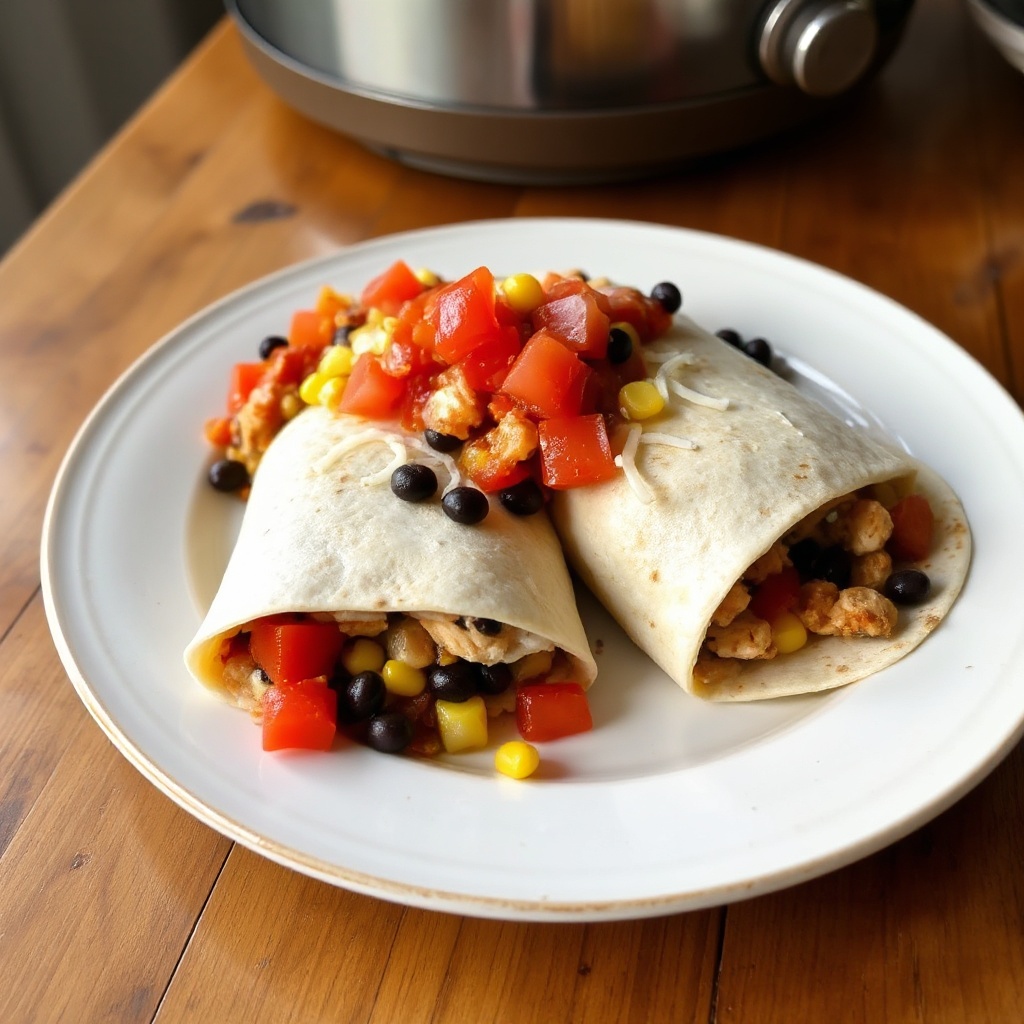 Slow Cooker Chicken and Bean Burritos