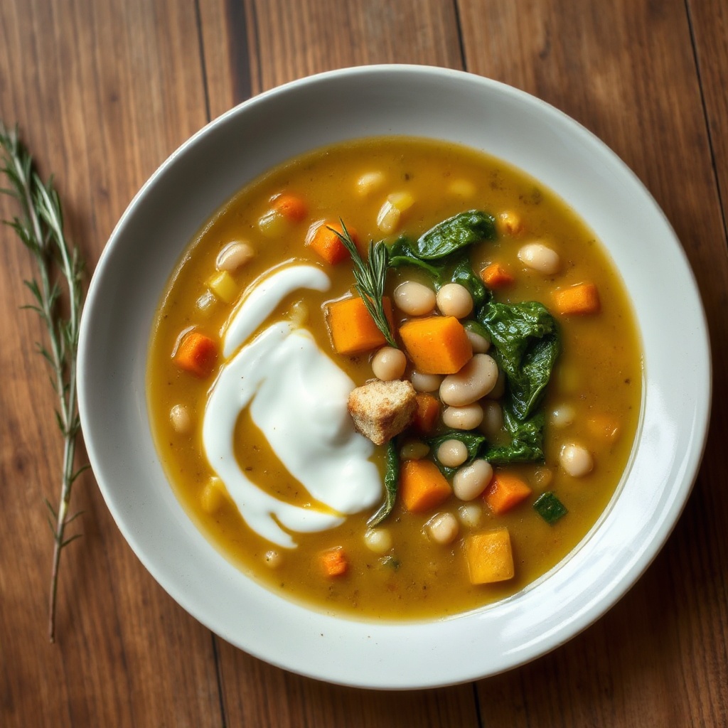 Herzhafter Butternut- und Weiße-Bohnen-Suppe