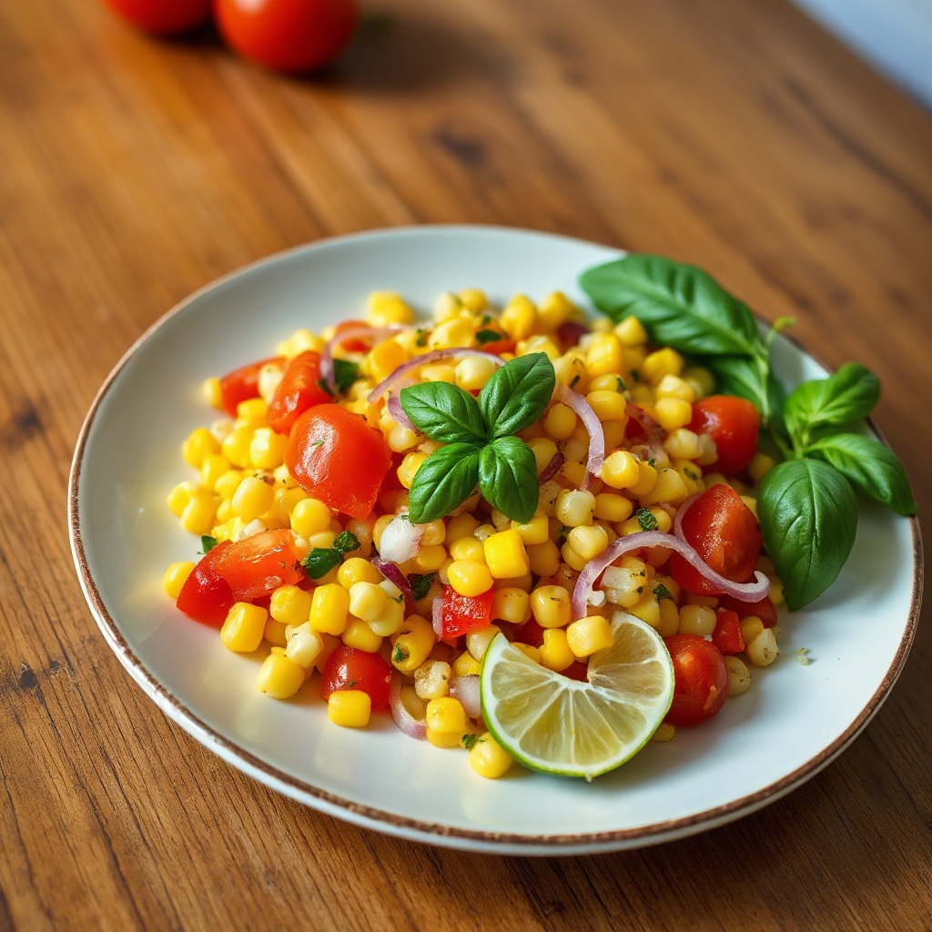 Zesty Corn and Tomato Salad with Lime and Basil