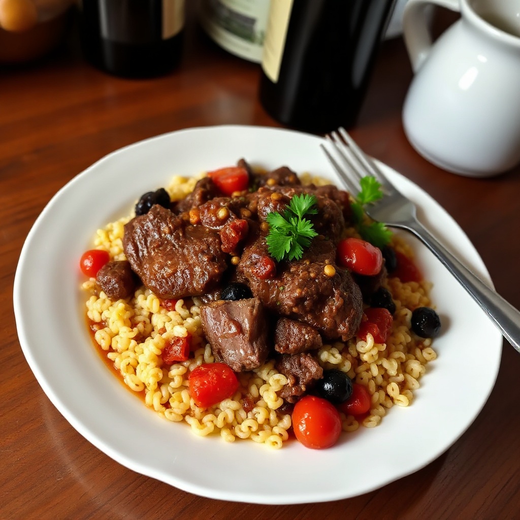Manzo Brasato al Vino Rosso con Orzo Aromatizzato al Limone