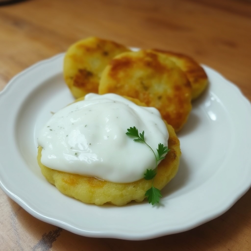 Goldene Kartoffelpuffer mit Kräuterinfusion