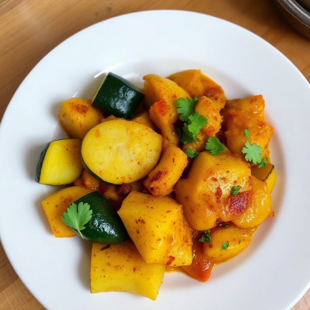 Gewürzter Zucchini- und Kartoffel-Pfanne