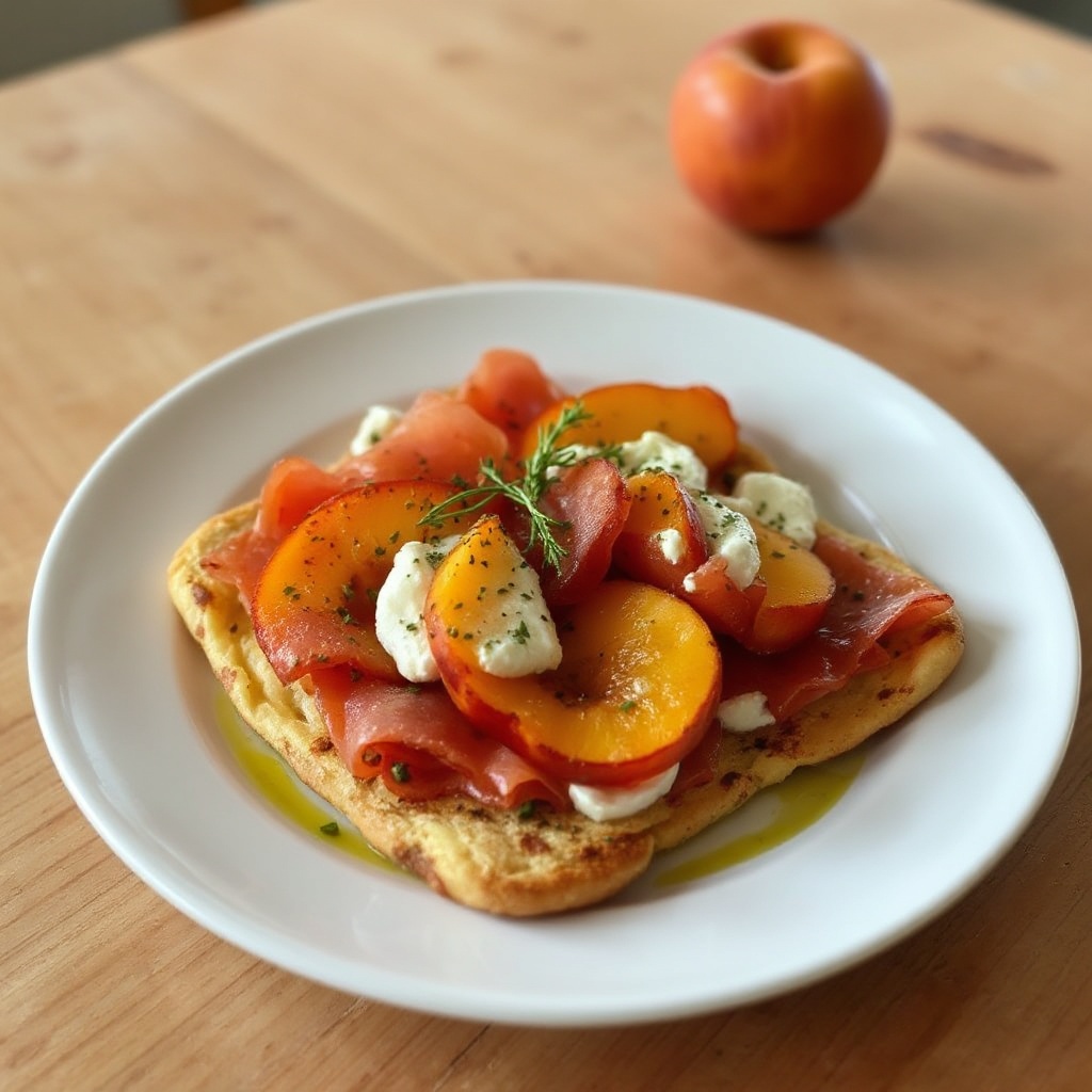 Pfirsich-Prosciutto-Fladenbrot mit Kräuter-Ziegenkäse