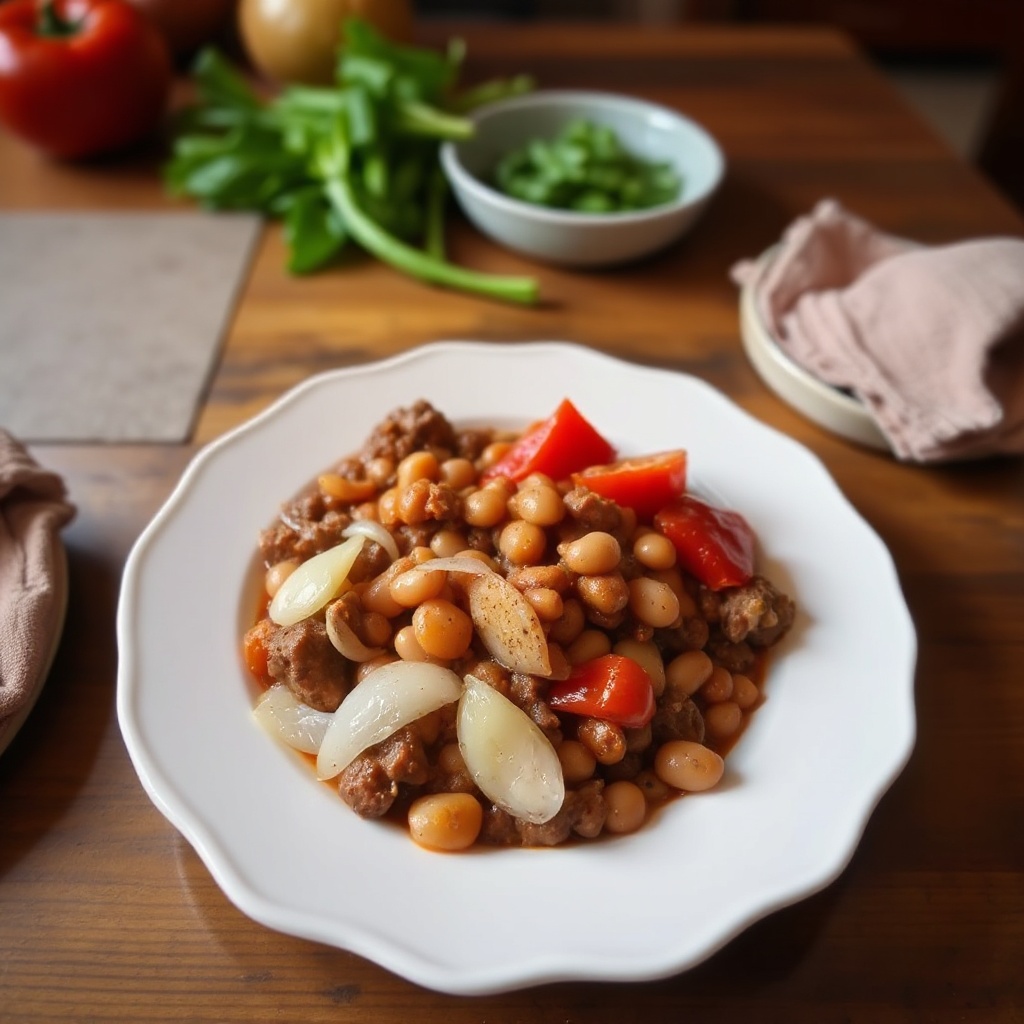 Würziger Rindfleisch- und Bohnen-Eintopf