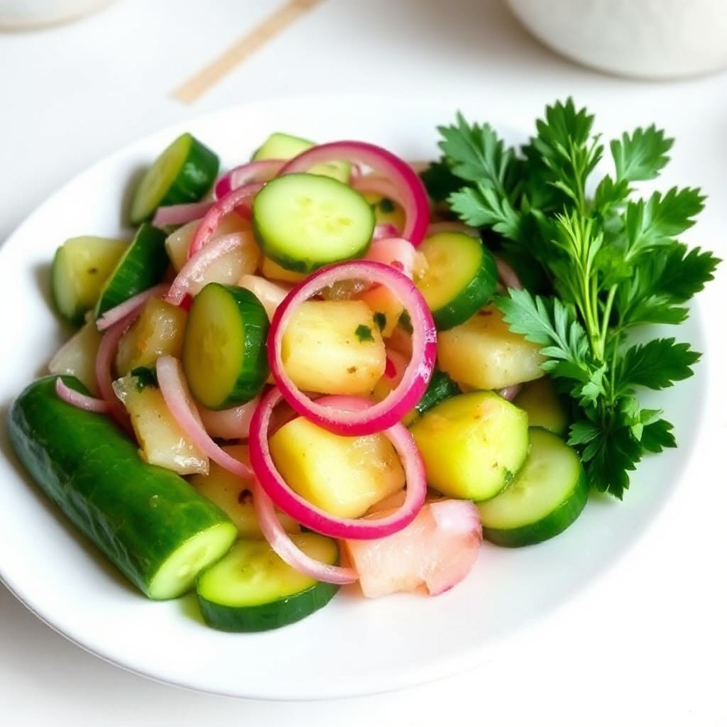 Süßer und würziger eingelegter Gurkensalat