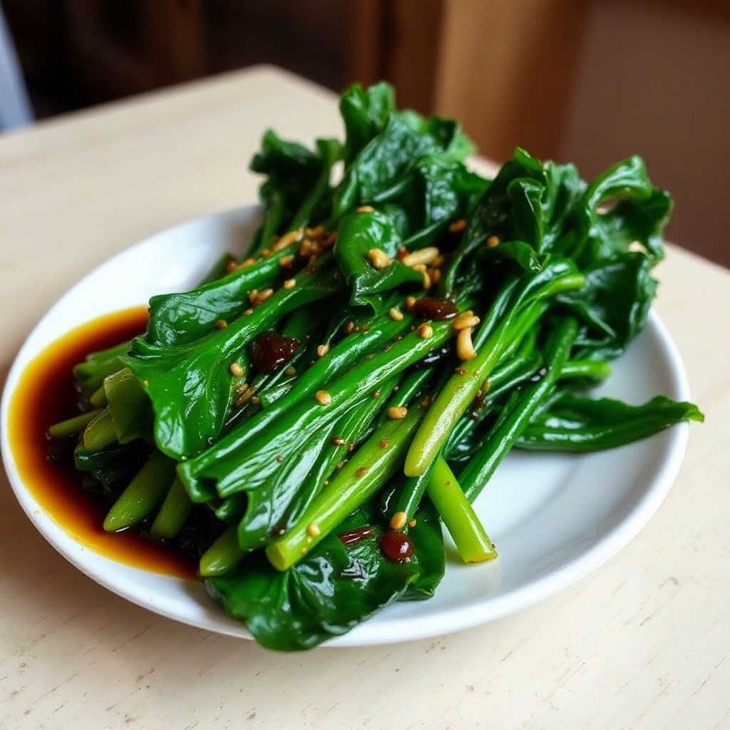 Gebratene Gai Lan mit Knoblauch-Sojasauce