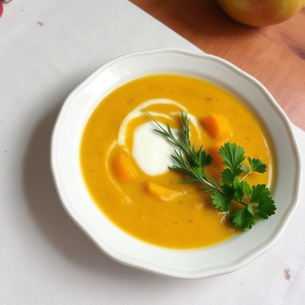 Cremige Butternusskürbis- und Apfelsuppe