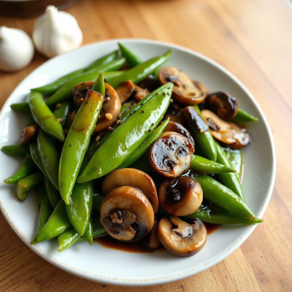Piselli e Funghi Saltati con Glassa di Soia all'Aglio
