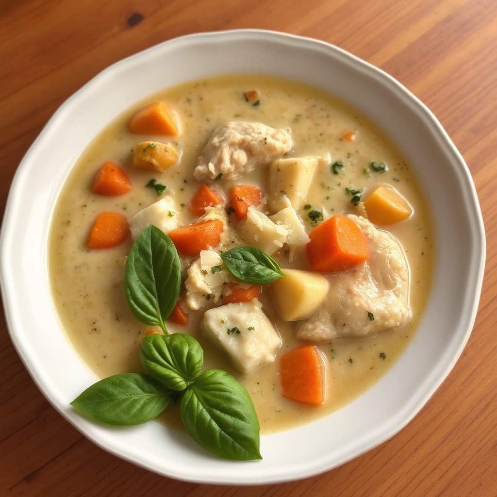 Cremige Basilikum-Hühnchen- und Gemüsesuppe