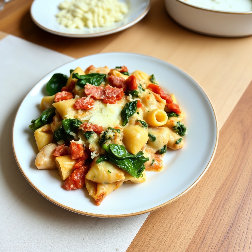 Cremige Spinat- und Pancetta-Pasta-Auflauf