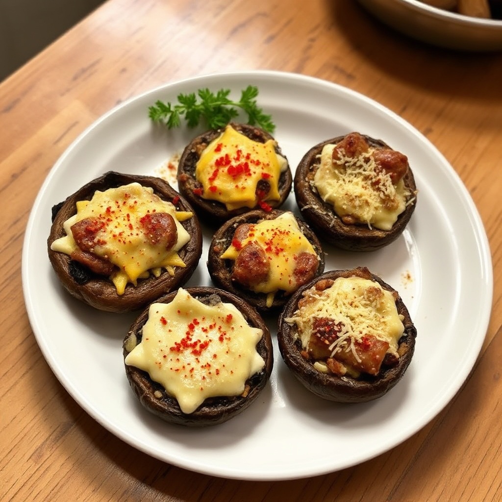 Herzhafte mit Wurst gefüllte Portobello-Pilze