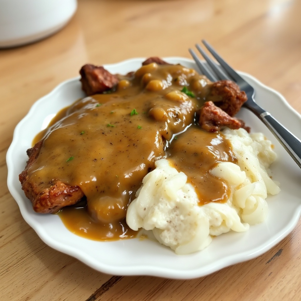 Herzhafter Steak mit Zwiebelsoße