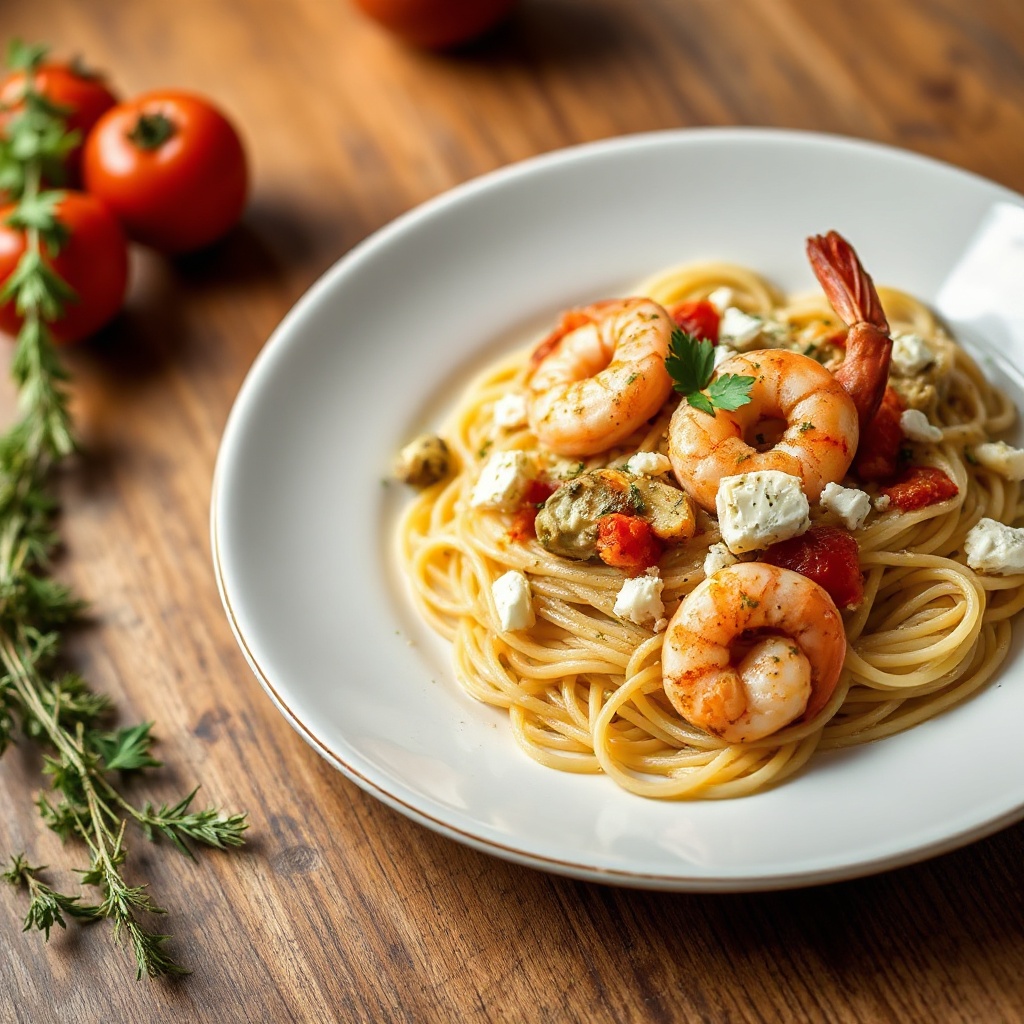 Pasta Mediterranea con Gamberi e Carciofi