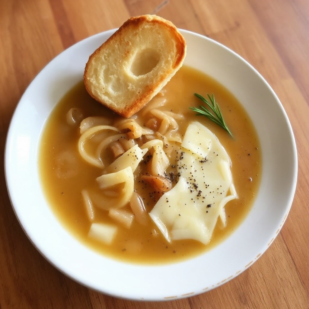 Langsame Koch französische Zwiebelsuppe mit einem Twist