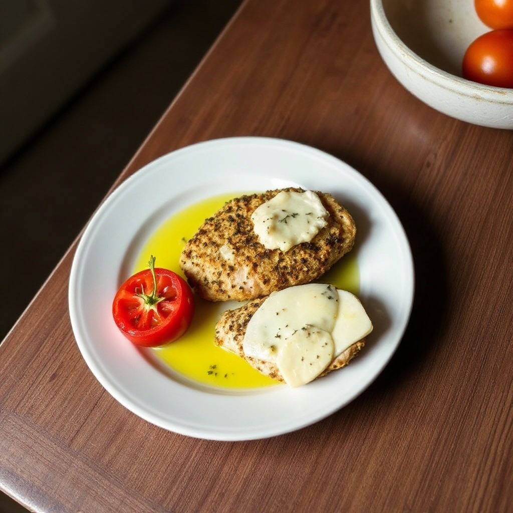 Kräuterkruste-Hähnchen mit Tomate und Käse