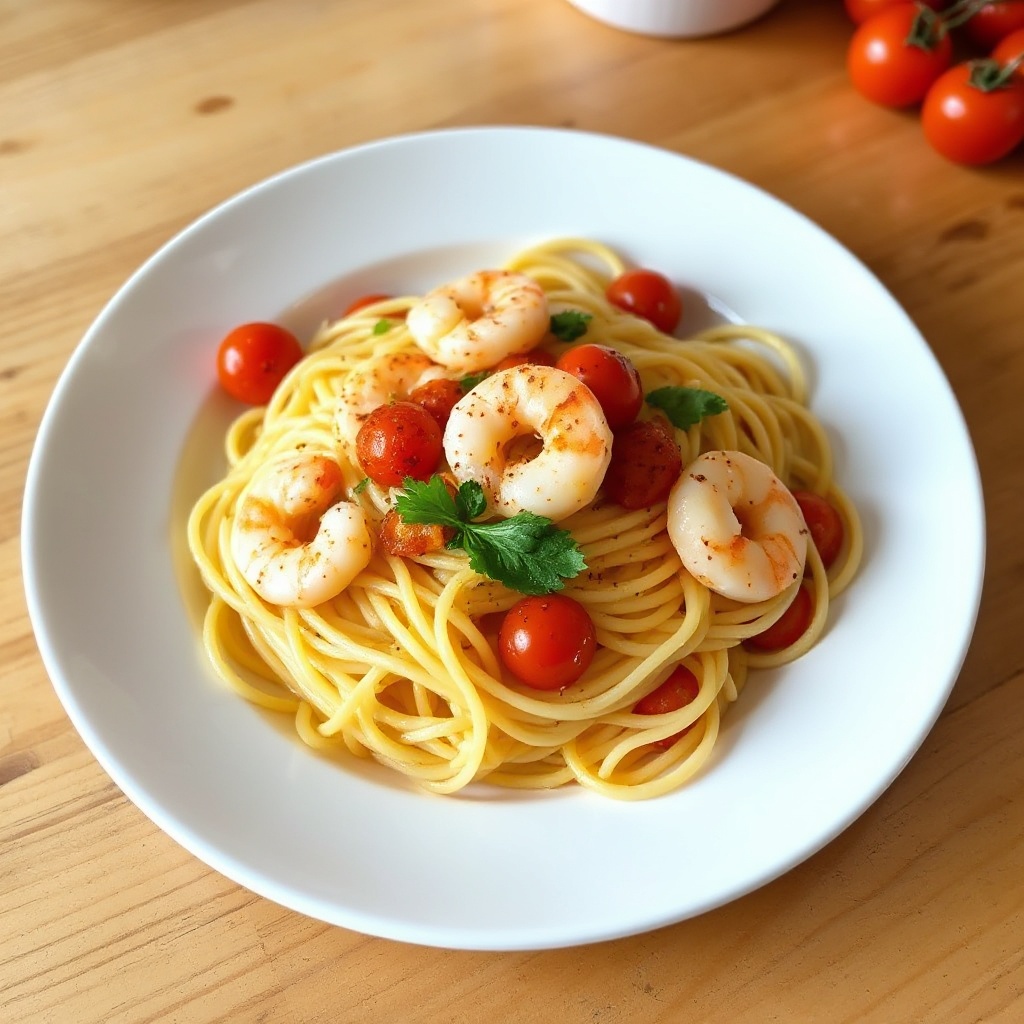 Knoblauchbutter-Garnelen-Linguine mit Kirschtomaten