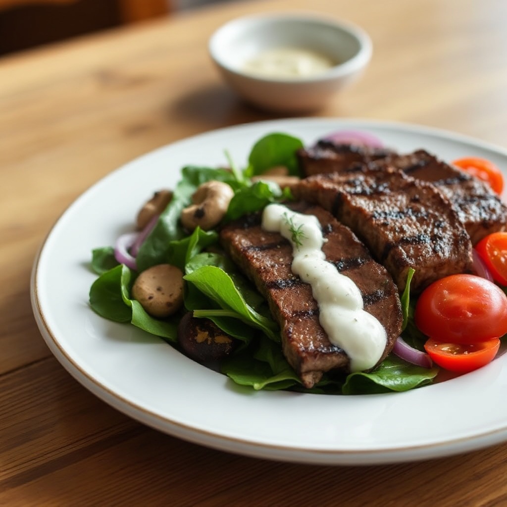 Insalata di Bistecca Grigliata con Salsa di Rafano Piccante
