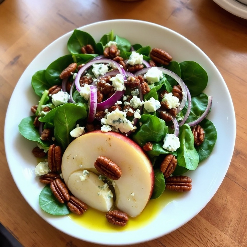 Insalata Croccante di Mele e Spinaci con Salsa di Formaggio Blu
