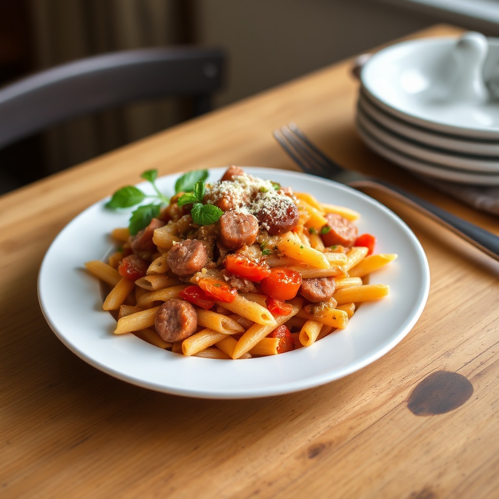 Herzhafte Wurst- und Paprika-Pasta