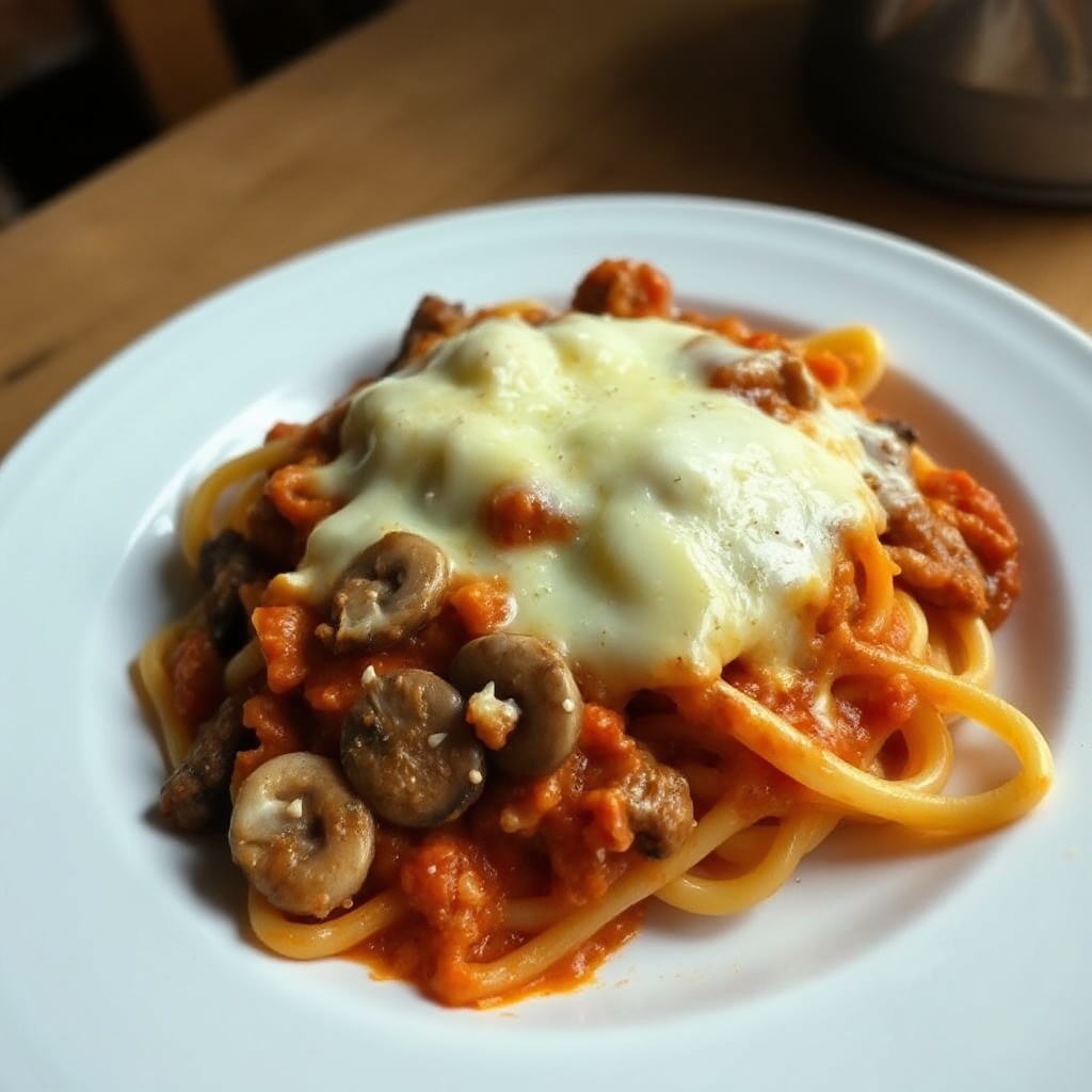 Käseüberbackenes Ziti mit Champignons