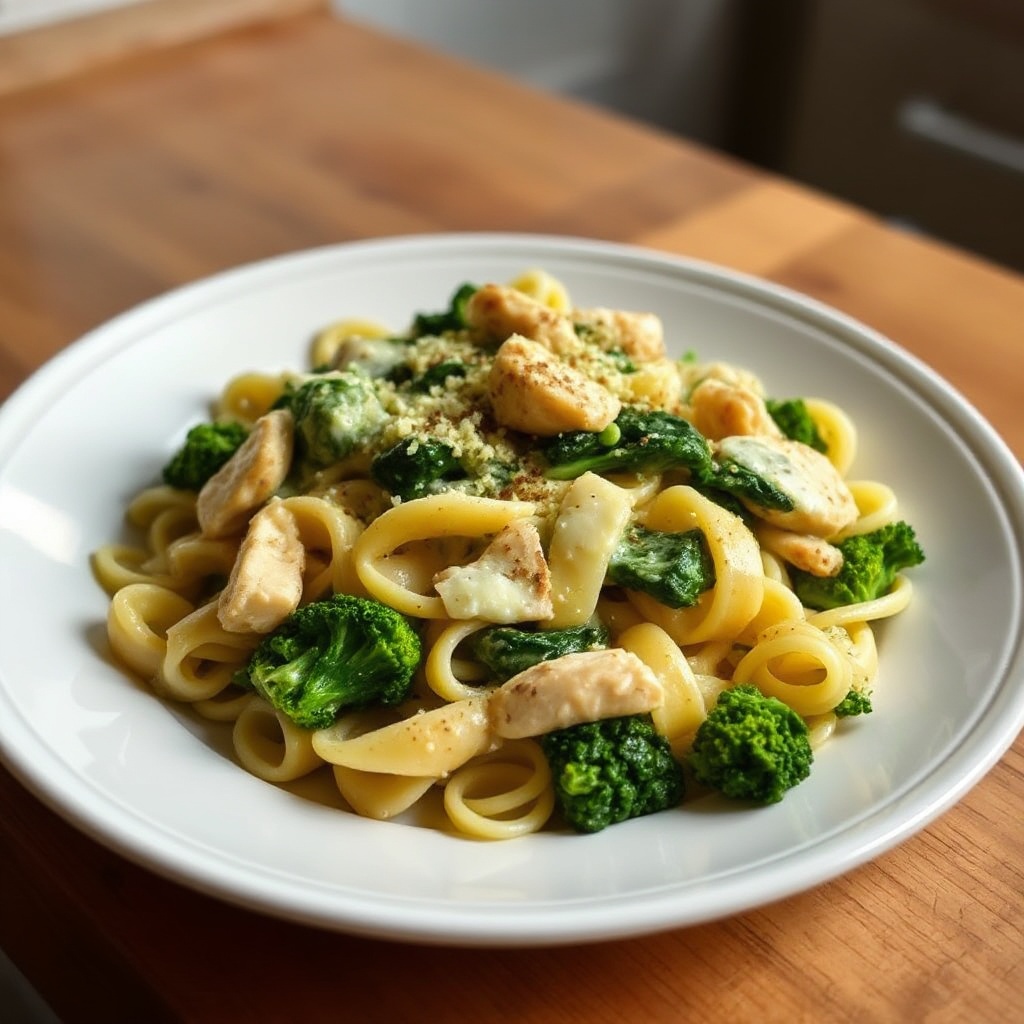 Delizia di Pasta al Pollo con Basilico Crema