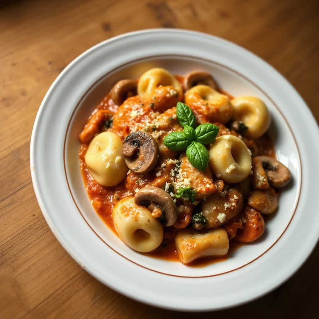 Tortellini al Forno Cremosi con Funghi